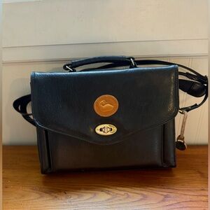 Dooney & Bourke Black Leather Top-Handle Shoulder Bag with Tan Logo Patch